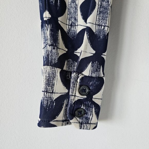 NWT TORY BURCH Navy Off White Print Kimber Blouse Top Shirt XS - Picture 7 of 10